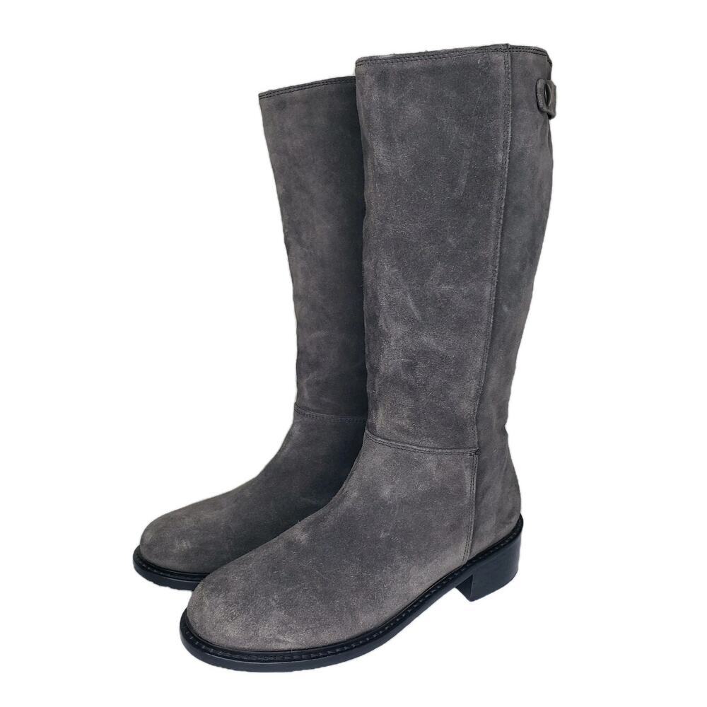 Vince Made In Italy Gray Suede Leather Moto Biker Calf Boots Womens 38 7.5 US